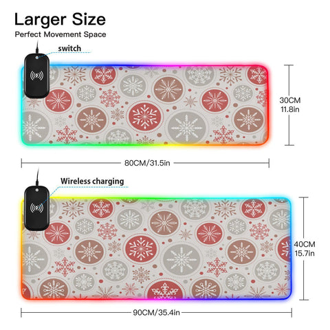Christmas Snowflake Wireless Charging Mouse Pad for Mobile Phone Extra Large Gaming Mousepad with 13 Lighting Modes Extended Desk Mat for Office Home Gaming MacBook PC Laptop Desk