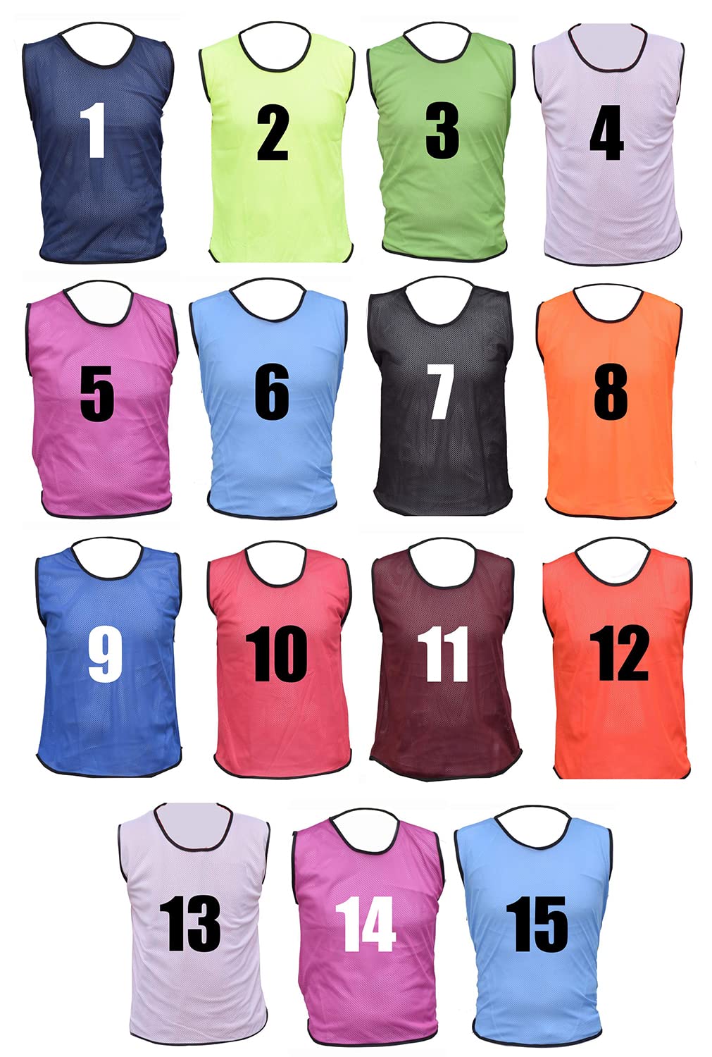 15 MESH BIBS FOOTBALL TRAINING SPORTS BIBS NUMBERED (1-15 OR number of your choice) Front/Back OR Front & Back (Amber (Front Only), Junior (U 14's))