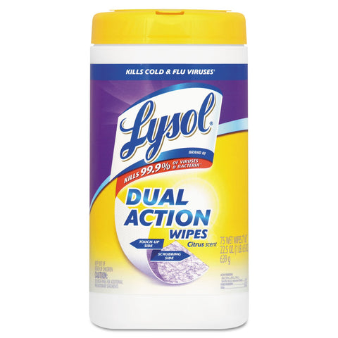 Lysol Dual Action Disinfecting Wipes, Citrus, 75 Count