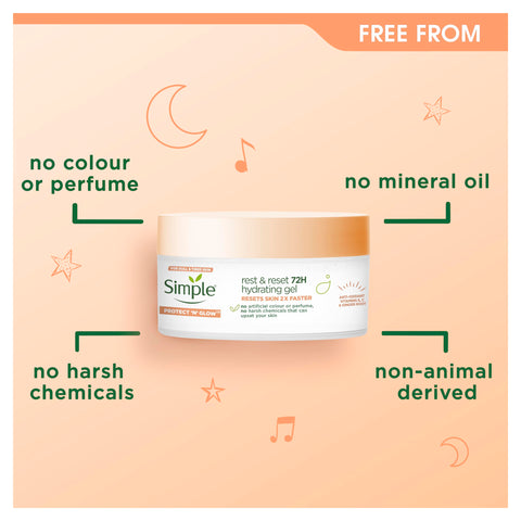 Simple Protect 'N' Glow Express Glow Clay Polish Cleanser, 1x 150 ml + Triple Protect Moisturiser, 1x 40 ml + Rest and Reset 72h Hydrating Gel, 1x 50 ml - Set of 3