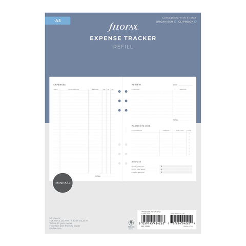 Filofax Lifestyle Refill, A5 Size, Organizer Refill, White Paper, Expense Tracker, 56 Sheets (B132851), 5.75 inches X 8.25 inches