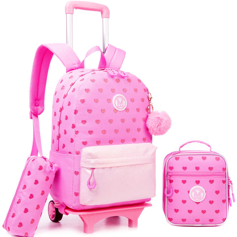 ZBAOGTW Rolling Backpack for Girls 8-12 Pink School Backpack for Girls Backpack with Wheels for Kids Travel Aesthetic Backpack for Elementary School Trolley Wheeled Luggage for Teens