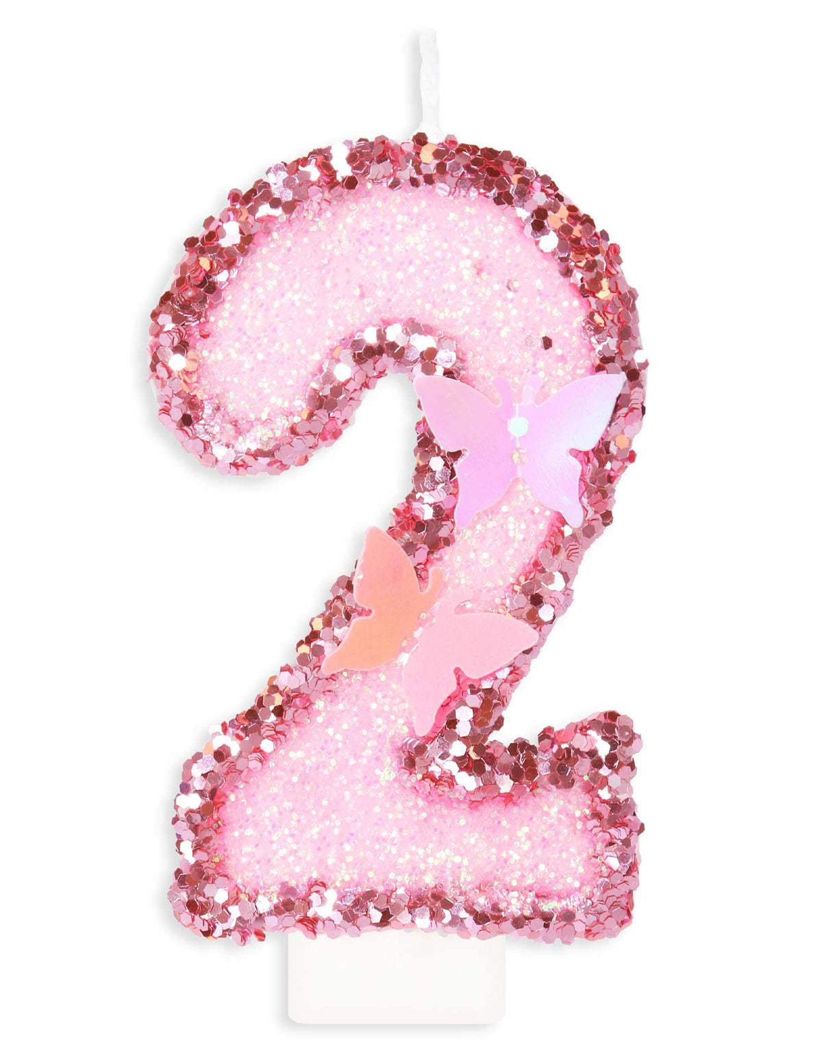 2nd Butterfly Birthday Candles, Number 2 Pink Candle, 2nd Birthday Candle for Cake, Happy Birthday Candle, Handmade Sequin Shining Numeral Candles Cake Topper Decoration for Girls Birthday Party