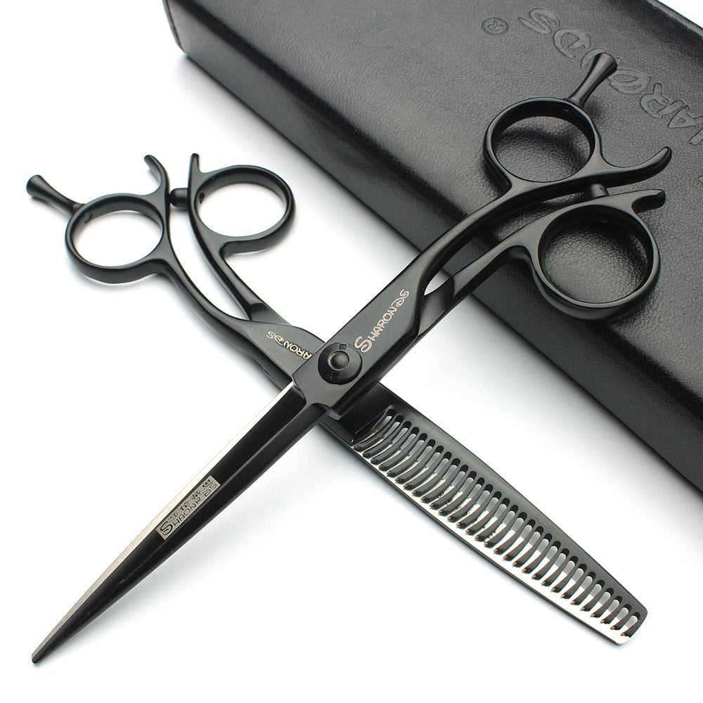 Hairdressing professional scissors 440C black 6 inch hairdresser hair trim hairstyle thinning hairdressing shop specialized