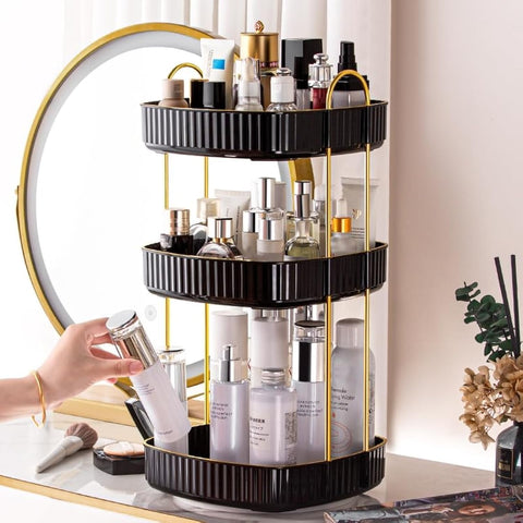 CESTATIVO 360Â° Rotating Makeup Organizer, Spinning Bathroom Organizer Countertop, Large Capacity Cosmetics Skincare Organizer for Bathroom Vanity Dresser Table (Black, 3 Tiers)