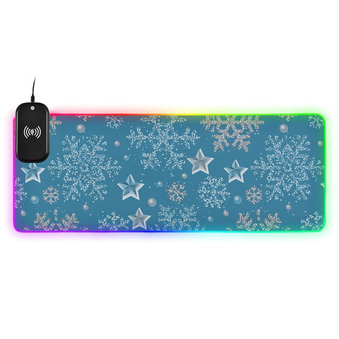 Christmas Snowflakes Stars Wireless Charging Mouse Pad for Mobile Phone Extra Large Gaming Mousepad with 13 Lighting Modes Computer Mat for MacBook PC Laptop Desk Office Home Gaming