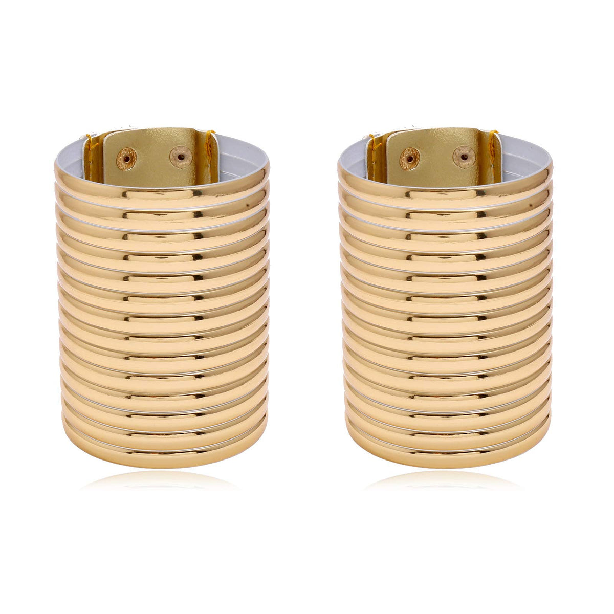 2 Pcs/Set African Gold Snap Bangle Bracelets Punk Gothic Metal Buckle Wide Leather African Ethnic Jewelry Statement Cuff for Women-Smooth