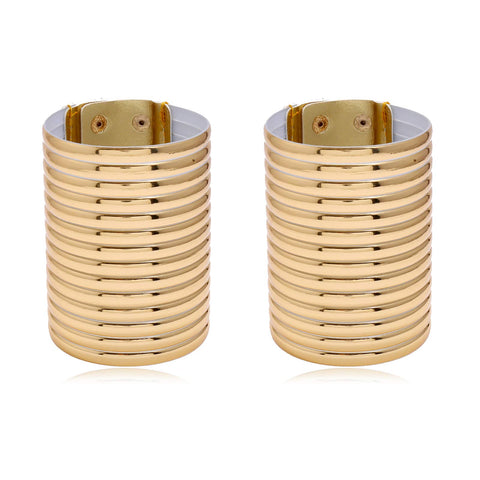 2 Pcs/Set African Gold Snap Bangle Bracelets Punk Gothic Metal Buckle Wide Leather African Ethnic Jewelry Statement Cuff for Women-Smooth