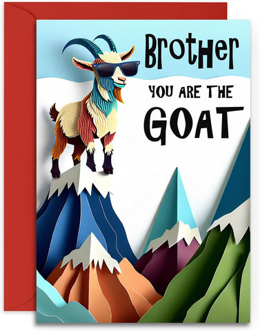 Funny Brother Birthday Card - You are the GOAT - Fun Men's Happy Birthday card for Brother - A5 Size with Red Envelope