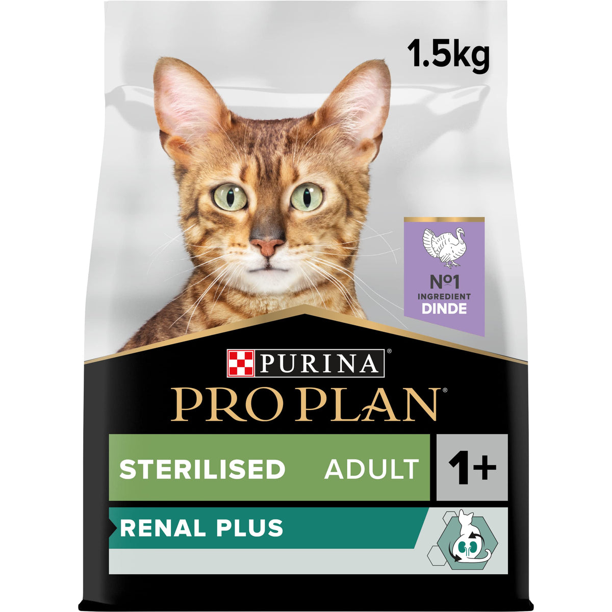 PURINA PRO PLAN | Sterilised Adult 1+ Renal Plus | Rich in Turkey | Dry Food | Cat | 1.5 kg Bag