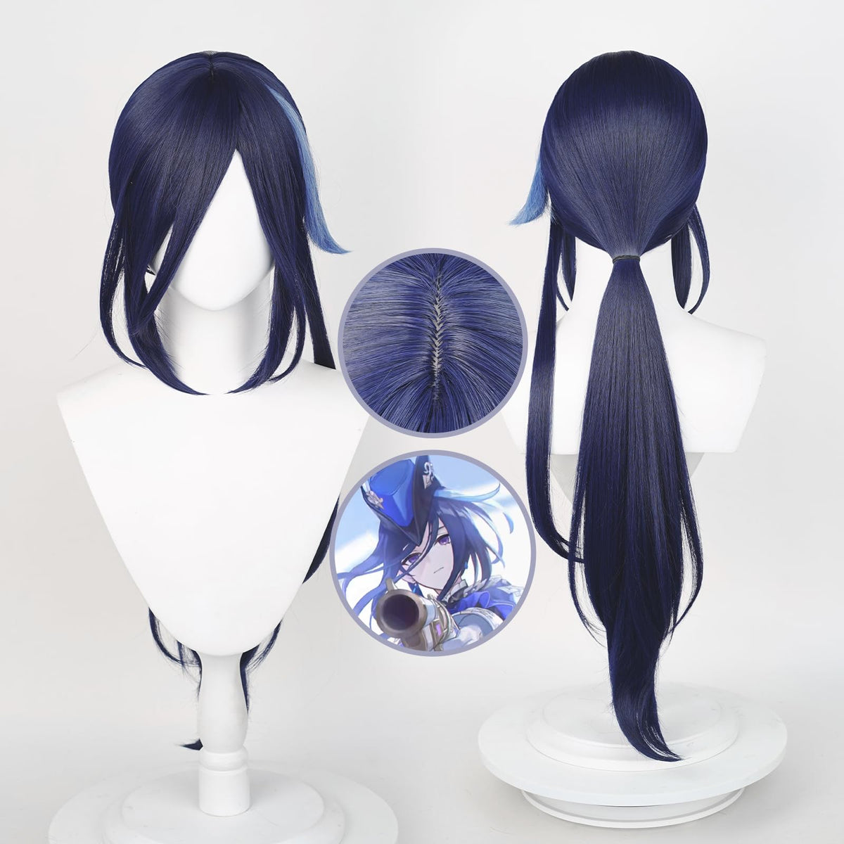 Anime Cosplay Wig, Genshin Impact Wig, with two Wig Caps, for Halloween, Party & etc. (Clorinde Cosplay)