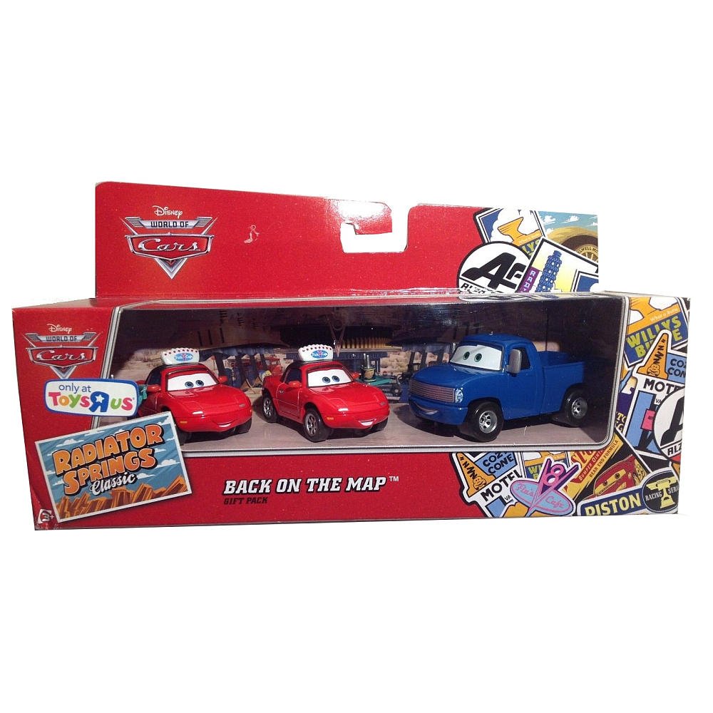 Disney / Pixar CARS Movie Exclusive Radiator Springs 1:55 Die Cast Cars 3-Car World of Cars Gift Pack Back on the Map Waitress Mia, Waitress Tia & Hank Hallsum