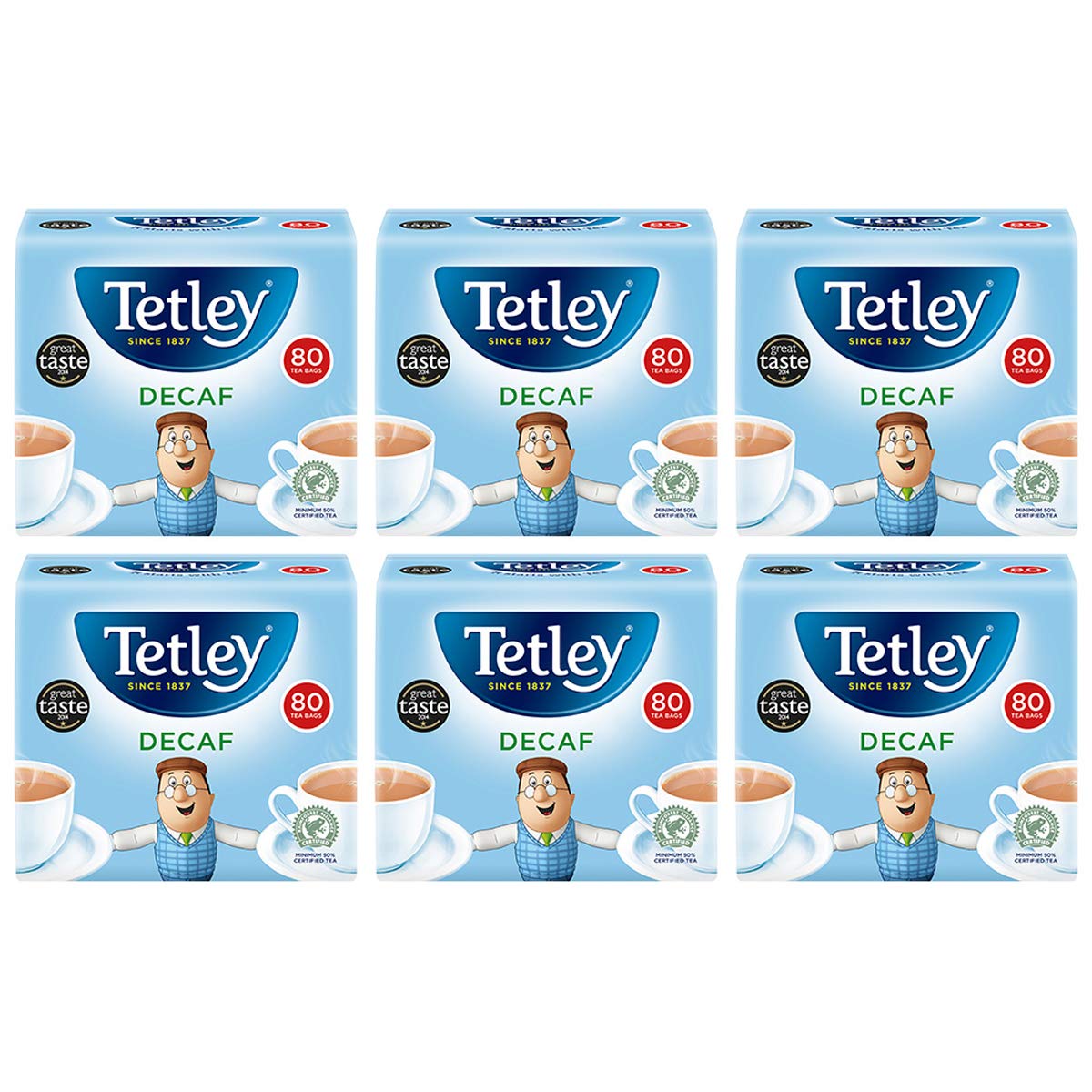 Tetley Original Decaf Tea, Pack of 6, 480 Tea Bags Total