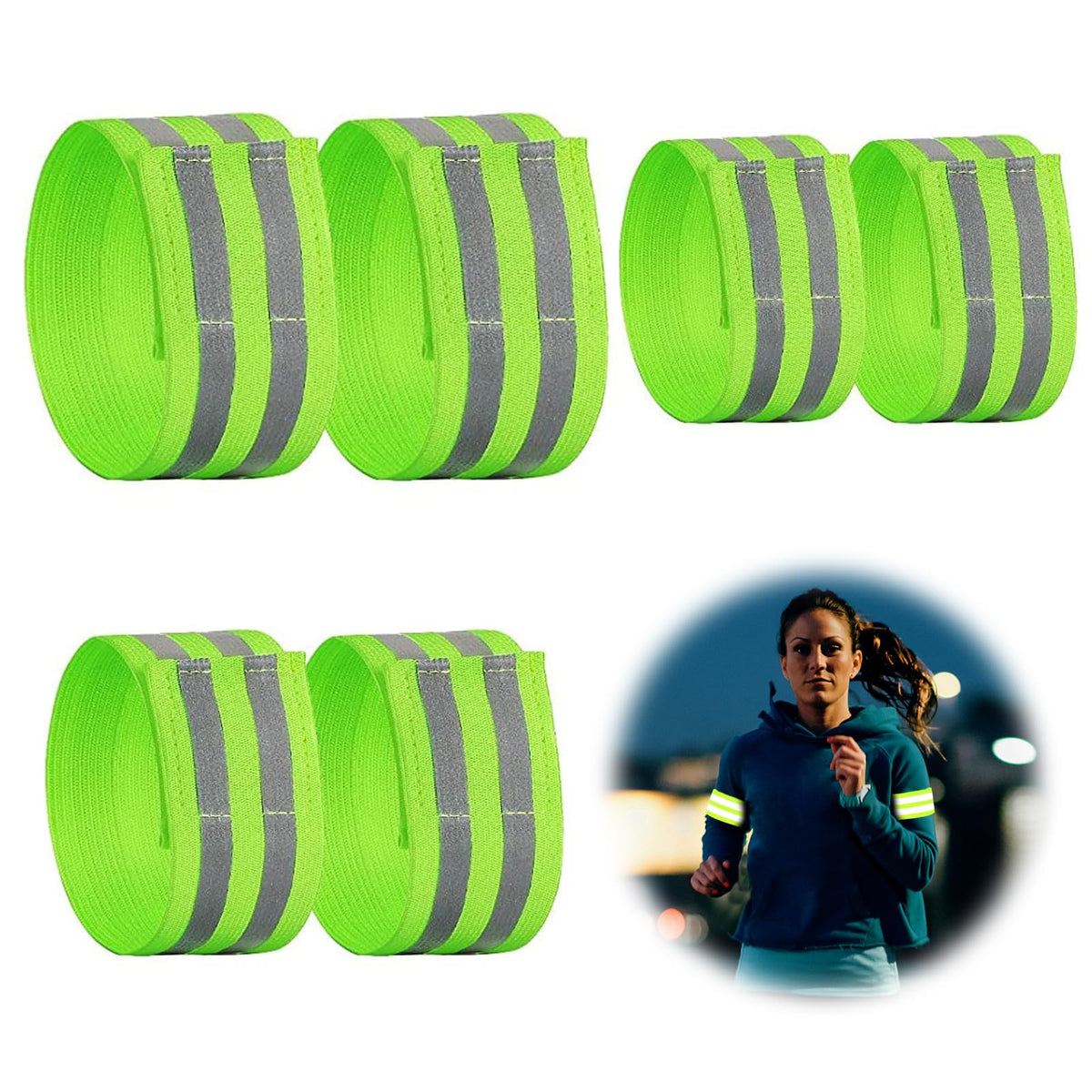 Reflective Armbands for Walking, 6 Pcs High Vis Straps 3 Sizes Running Reflective Band for Arm Wrist and Ankle Cycling Reflective Gear Reflective Strips for Men Women Kids Night Outdoor Activities