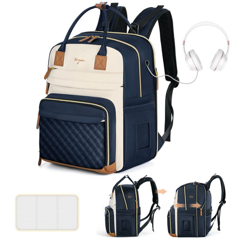 Tonyeee Baby Changing Bag Backpack, Extra Large Twin Diaper Baby Bag for 2 Kids Mum Dad, 25-37L Expandable Nappy Backpack with Changing Mat, Insulated Pockets, Stroller Straps, Blue Apricot