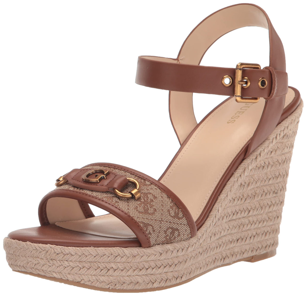 Guess Women's HISLEY Wedge Sandal, Brown Multi 210, 10