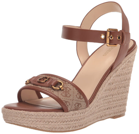 Guess Women's HISLEY Wedge Sandal, Brown Multi 210, 10