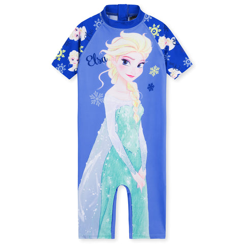 Disney One Piece Swimsuit, Full Kids Swimsuit - Kids Gifts (Blue Elsa, 4-5 Years)