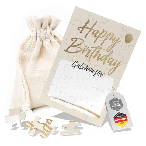 Birthday Card, Voucher to Fill Yourself, Personalised Gift Idea, Happy Birthday Puzzle 24 Pieces with Cotton Bag, Voucher Birthday, Voucher Design Yourself
