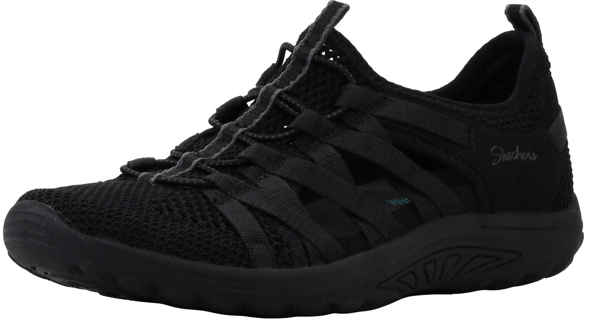 Skechers Women's Reggae Fest-Neap-Webbing Trimmed Knit Fisherman Oxford Flat, Black/Black, 6.5 M US