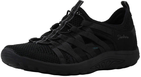 Skechers Women's Reggae Fest-Neap-Webbing Trimmed Knit Fisherman Oxford Flat, Black/Black, 6.5 M US