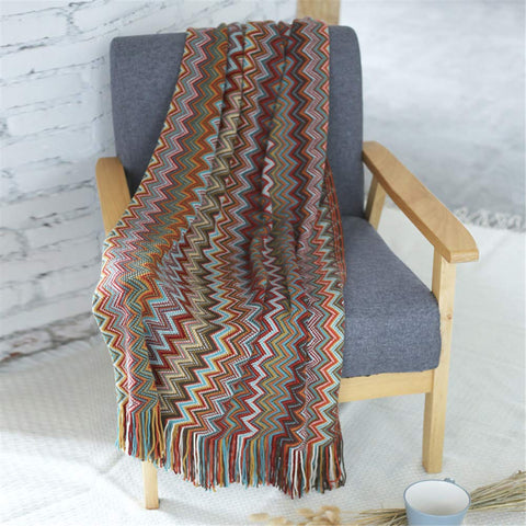YFFS Sofa Blanket, Chenille Jacquard Tassel Throw Blanket, Hand Knitted Blanket, Bohemian Pattern Blanket, Colorful Pattern, Suitable for Lunch Break, Sofa (B,130 * 220cm)