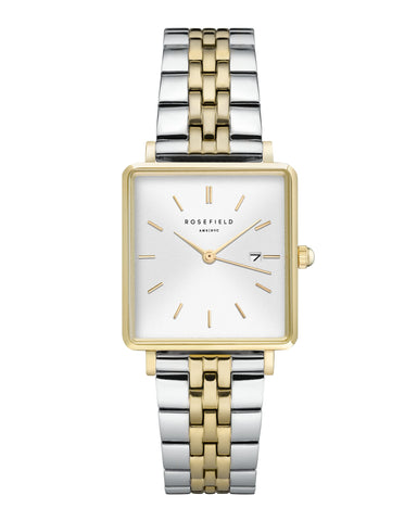 Rosefield Women's Watch The Boxy Gold Square Case - White Dial with Silver & Gold Strap QVSGD-Q013