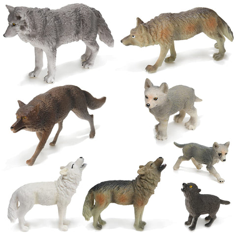 8 Pieces Wolves Figurines Wolf Animal Toy Wolf Cake Toppers for Kids Realistic Woodland Party Supplies for Boys and Girls, 8 Styles