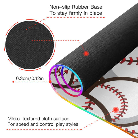 Baseball Ball Sport Wireless Charging Mouse Pad for Mobile Phone Extra Large Gaming Mousepad with 13 Lighting Modes Computer Mat for Office Home Gaming MacBook PC Laptop Desk
