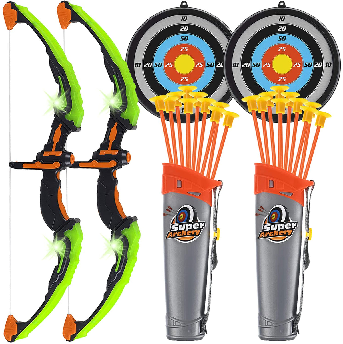 ToyVelt Kids Bow and Arrow Set with LED Lights, 10 Suction Arrows, Target & Quiver, Kids Archery Set, Toy Bow and Arrow for Kids 4-12, Bow Arrow Indoor & Outdoor, Best Gift for Boys & Girls - Green 2