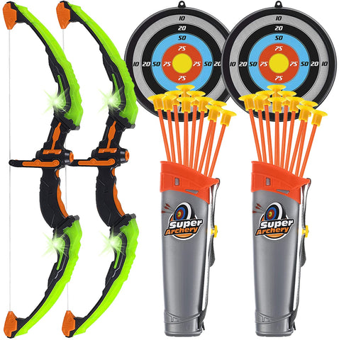 ToyVelt Kids Bow and Arrow Set with LED Lights, 10 Suction Arrows, Target & Quiver, Kids Archery Set, Toy Bow and Arrow for Kids 4-12, Bow Arrow Indoor & Outdoor, Best Gift for Boys & Girls - Green 2