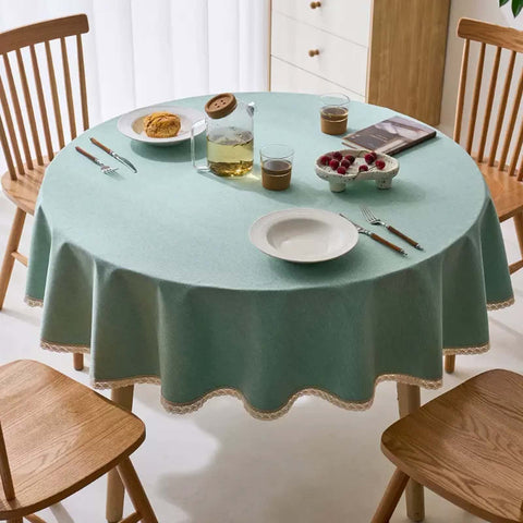 PORUTE 220cm Waterproof Round Table Cloth, Solid Spill-Proof Tablecloth, Soft and Thick Dining Table Cloths, Stain Resistant Dust-Proof Decorative Linen Table Covers