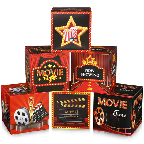 Kolldenn 6 Pcs Large Movie Night Party Decorations Boxes, 12 Inch Movie Night Cardboard Box Backdrop Movie Theme Party Decor Props Boxes for Movie Birthday Party Decorations Centerpieces