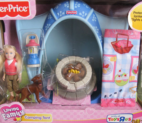 Loving Family CAMPING TENT Camp Playset w Doll, Light Up Lantern & MORE! Toys "R" Us Exclusive (2008 Fisher Price)