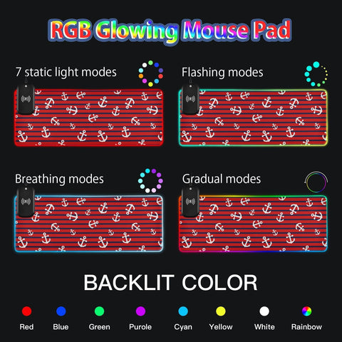 Anchors Wireless Charging Mouse Pad for Mobile Phone Extra Large Gaming Mousepad with 13 Lighting Modes Keyboard Mat for Office Home Gaming MacBook PC Laptop Desk
