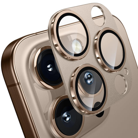 WSKEN for iPhone 16 Pro/iPhone 16 Pro Max Camera Lens Protector - Matte [Shatterproof Test] 9H Tempered Glass Camera Screen Protector Scratch Resistant Metal Ring Cover Accessories Desert Titanium