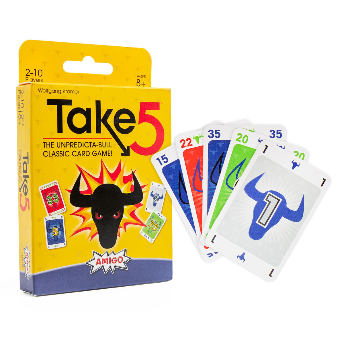 AMIGO Games Take 5 Classic Card Game - The Unpredicta-Bull Easy to Learn Strategic Game of Playing Cards in a Row - Perfect for Family Game Night - for Kids & Adults Ages 8 & Older