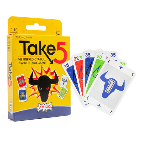 AMIGO Games Take 5 Classic Card Game - The Unpredicta-Bull Easy to Learn Strategic Game of Playing Cards in a Row - Perfect for Family Game Night - for Kids & Adults Ages 8 & Older