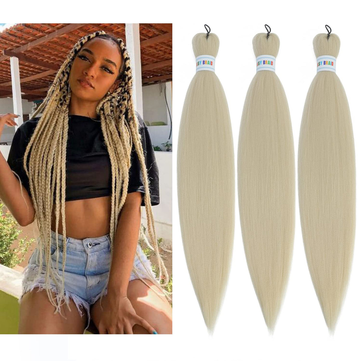 Newluyang 613 Blonde Braiding Hair Pre Stretched 26inch 3packs Hot Water Setting Hair Extensions Professional Soft Synthetic Fiber Yaki Texture Crochet Hair Braids