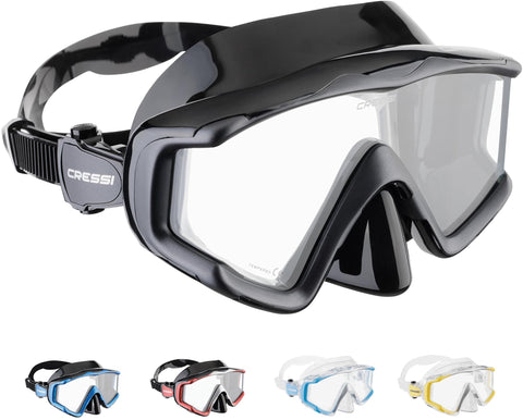 CRESSI Liberty Triside Mask - Panoramic 3 Glass Mask for Diving and Snorkelling, Black/Graphite, One Size, Unisex Adult