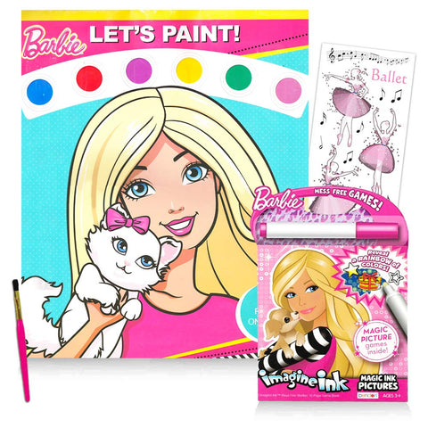 Barbie Coloring Books Activity Super Set ~ Giant Barbie Paint with Water Book, Mess-Free Imagine Ink Book with Games, Puzzles, Stickers and More (Barbie Party Supplies)