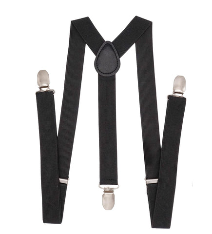WannGe Mens Suspenders 1" Inch Elastic Adjustable Y-Back Clip-on Suspender - Black