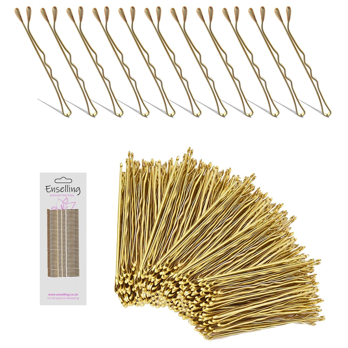 Enselling Hair Grips Pack of 50-5.5cm - Crimped Blonde Bobby Pins for Women, Girls and Hairdressing Salons -Perfect for Thick, Thin & Curly Hair Styling (Golden)