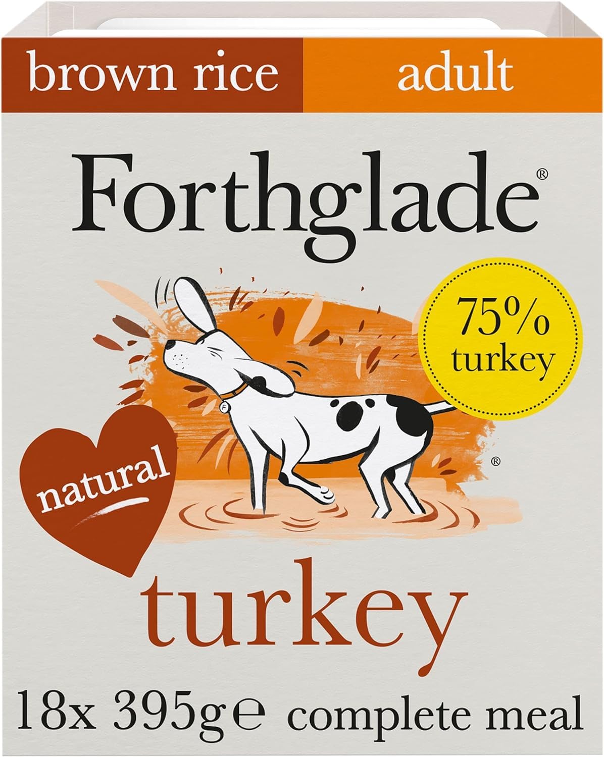 Forthglade Complete Natural Wet Dog Food - Turkey & Vegetables with Brown Rice (18 x 395g) Trays - Adult Dog Food 1 Year+