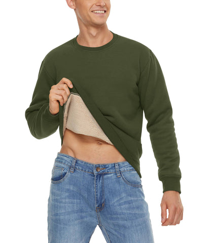 MAGCOMSEN Thermal Underwear Mens Winter Tops Classic Plain Color Sweatshirts Breathable Cotton Sweatshirts Fleece Pullover Mens Classic Crewneck Tops Casual Wear Sweatshirts, Army Green