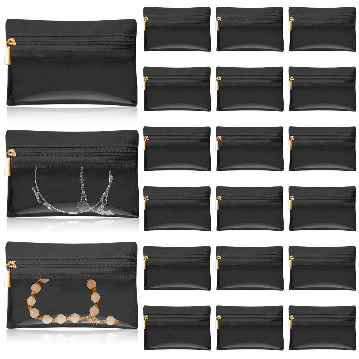 Uiifan 36 Pcs Travel Jewelry Bag Bulk Zipper Jewelry Pouch Flannel Portable Pocket Organizer for Necklace Earring Women Gift(4.53 x 3.15 Inch,Black)