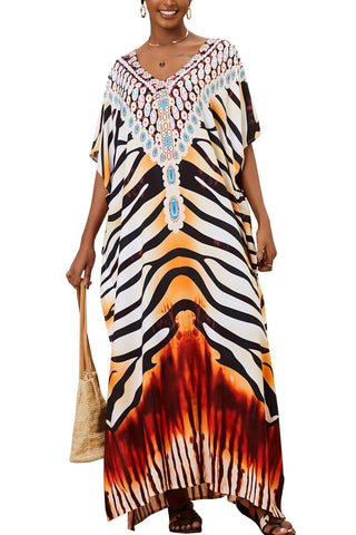 YouKD Women's Summer Kaftan Maxi Bohemian Robes Beach Coverup Dress Long Kimono One Size Gown