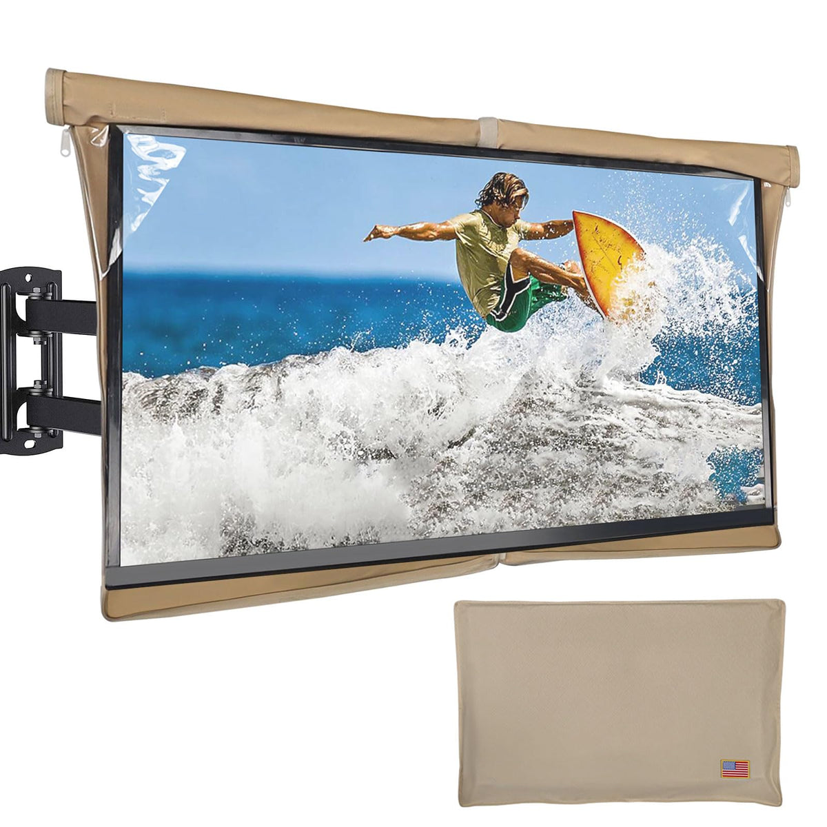 Outdoor TV Cover 60"-65" for Slim TVs-Full Zipper Seamless Opening Design, HOMEYA 600D Waterproof Weatherproof TV Protector with Front Flap & Remote Control Pocket, for Outside LED LCD Flat Screen TVs