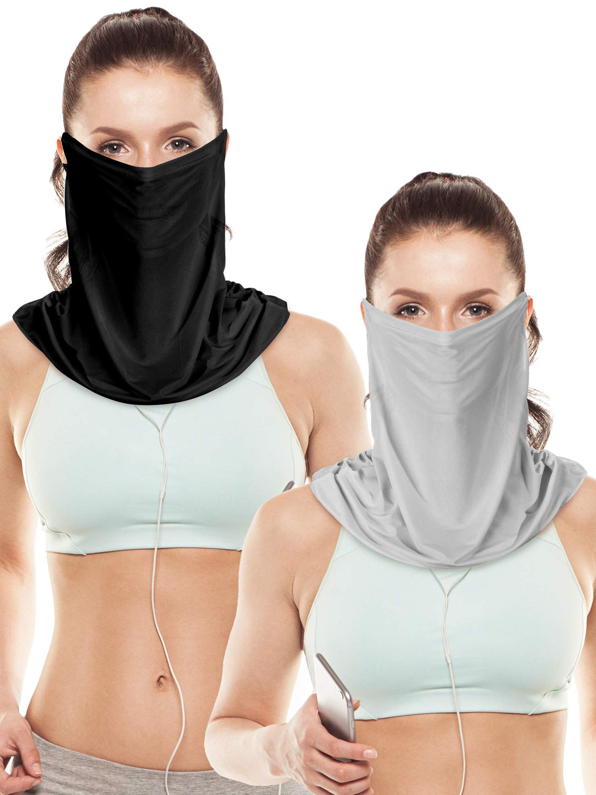2 Pieces Unisex Sun Protective Face Bandana Women UV Protection Face Scarf for Summer Outdoor Activities (Black, Light Grey)