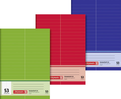 Brunnen Vocabulary Book (A6, 32 Sheets, Lined, 53 Ruling, with Dividing Line) Assorted Colours (Pack of 1)